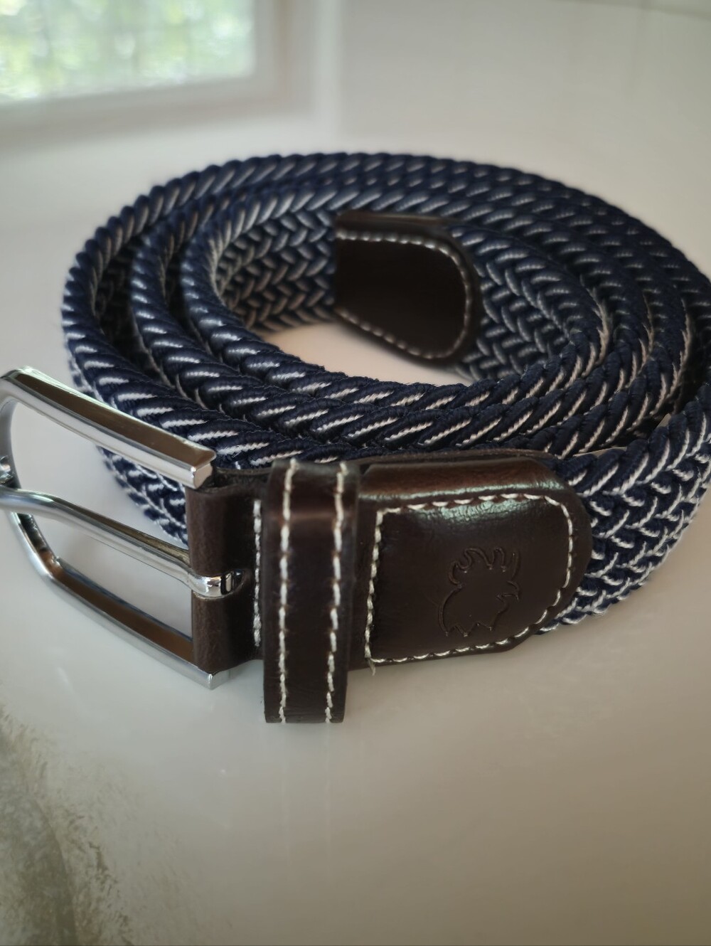 Roostas Ponte Vedra Belt Mens M 33-38 Navy White Woven Stretch Golf Preppy